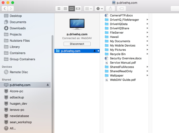 DriveHQ Cloud Drive Mapping Tool for Mac Screenshots - WebDAV Cloud File Server