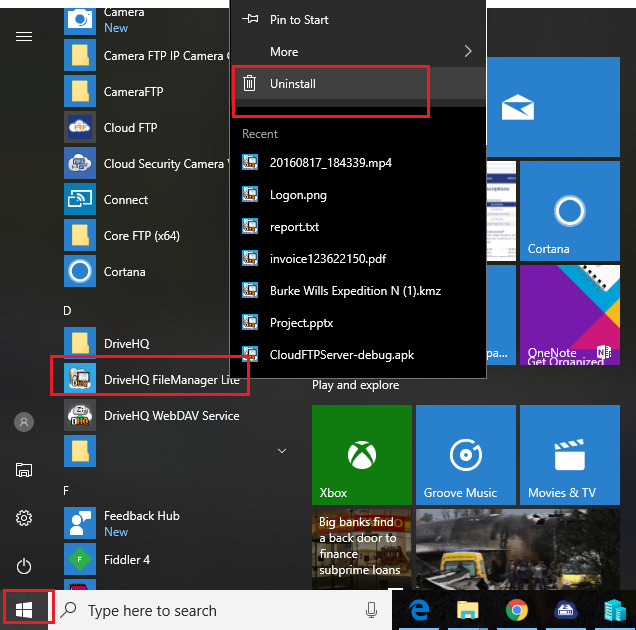 DriveHQ FileManager Lite for Windows tablets - How to uninstall