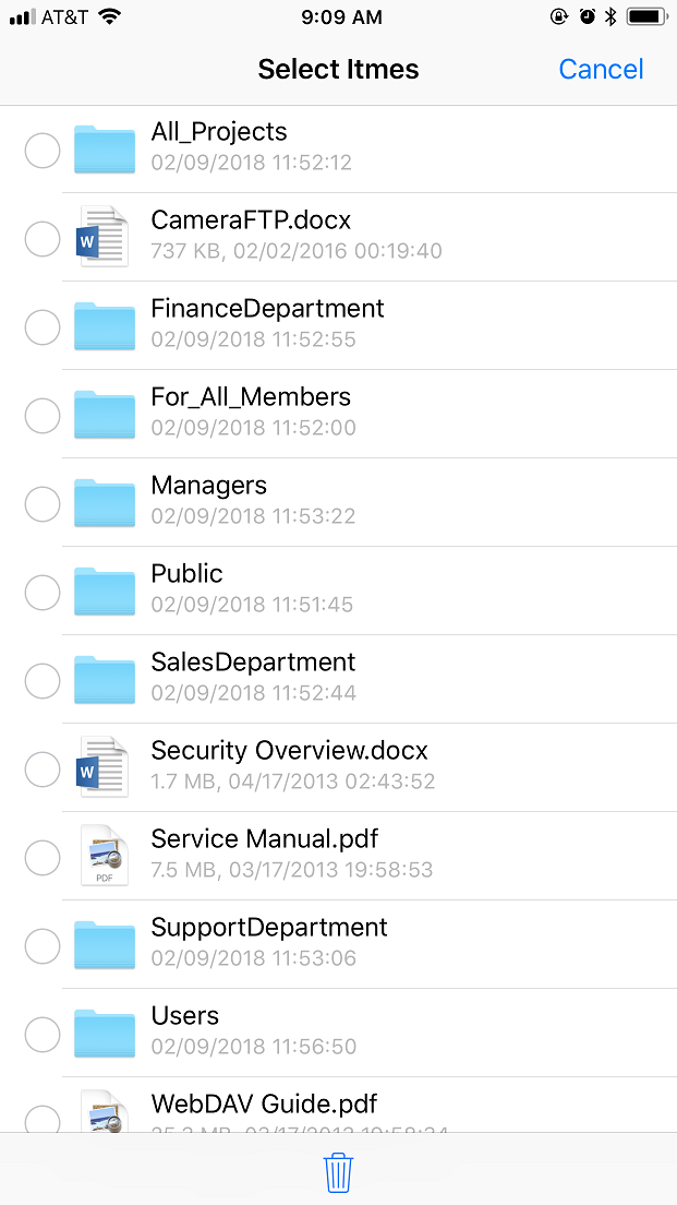 DriveHQ FileManager for iPhone screenshot - accessing folders shared to you with access control