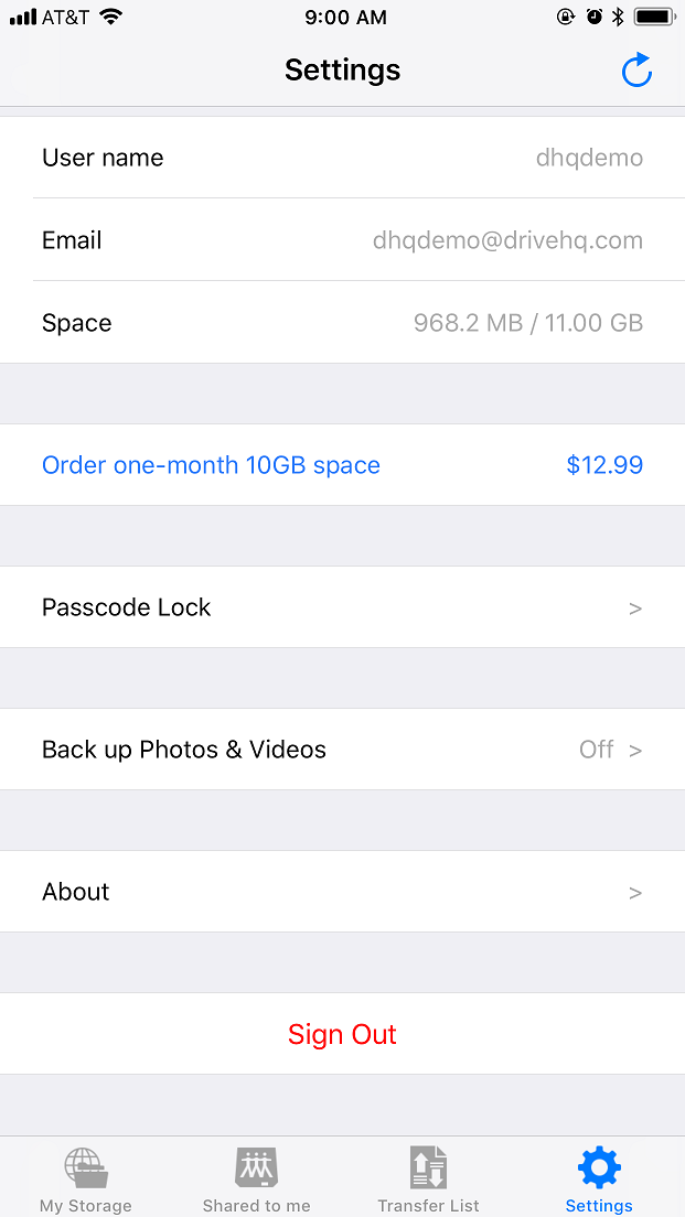 DriveHQ FileManager for iPhone screenshot - accessing folders shared to you with access control